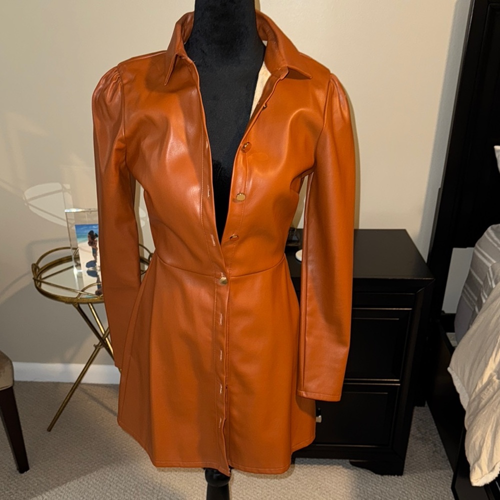 Elegant Orange Leather Women's Jacket